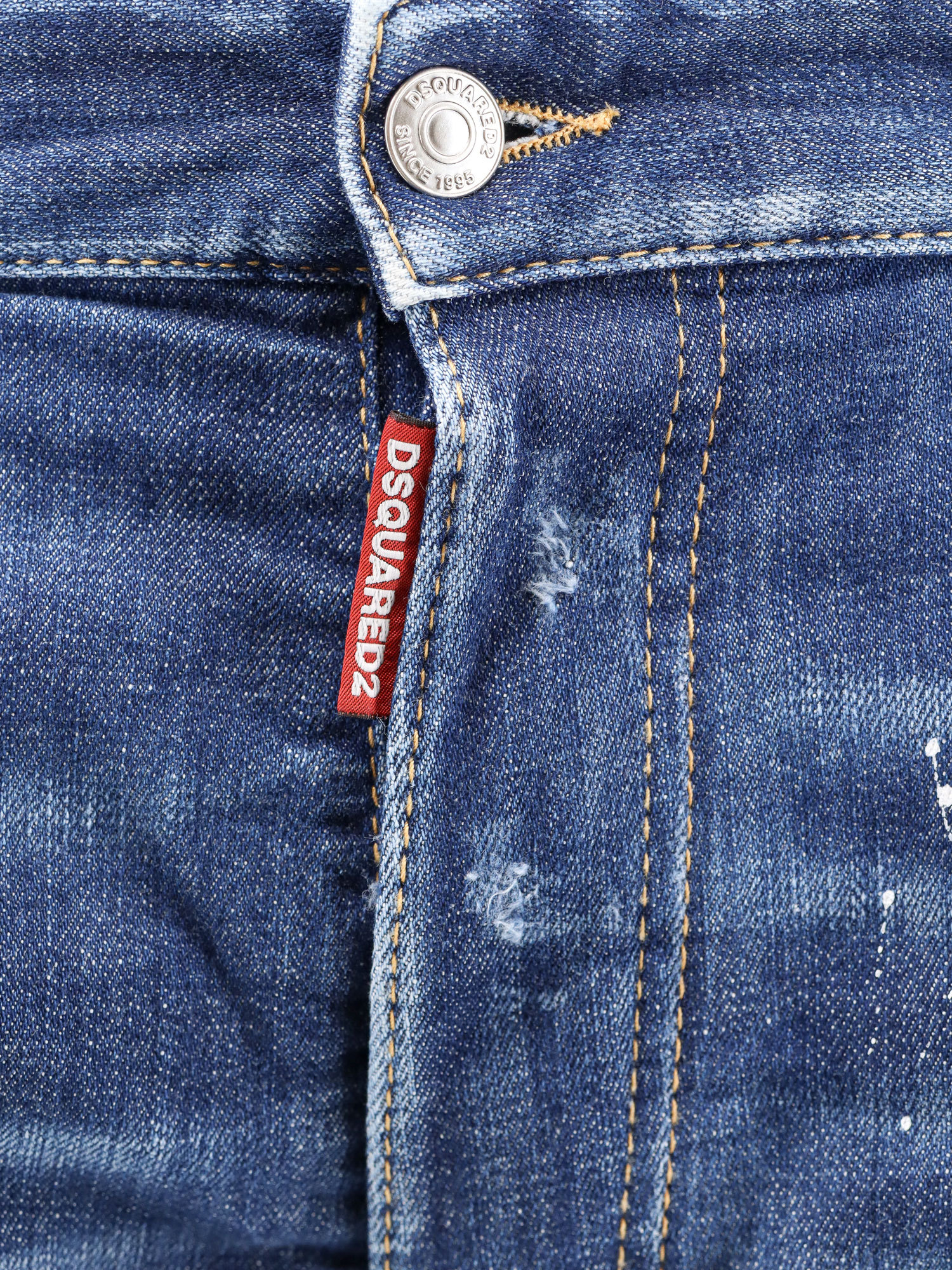 Dsquared2 Men Blue Jeans With Distressed Effect And Logo Patch On The Back In Denim Man In Blue