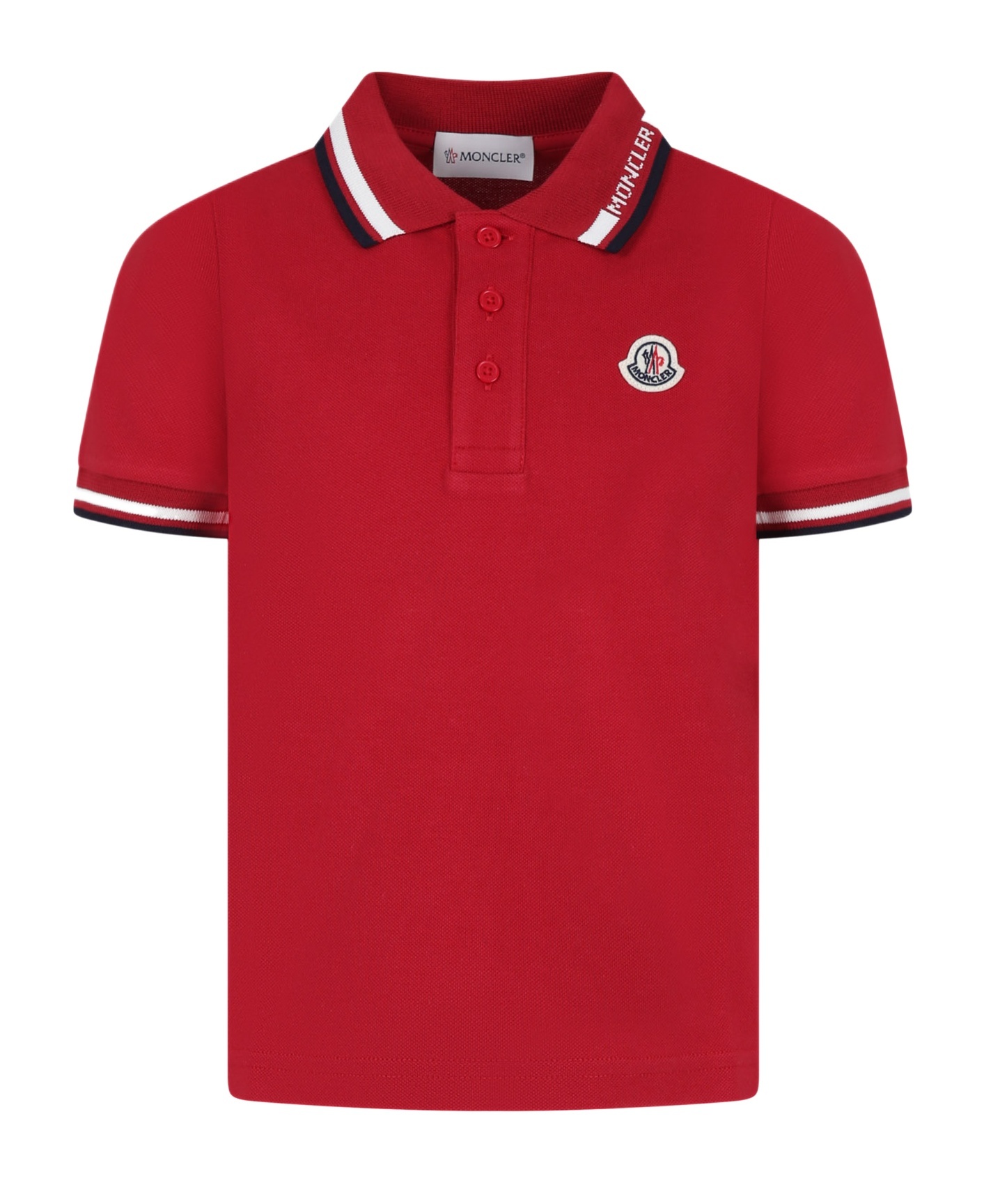 Moncler Enfant Logo Patch Polo Shirt In Red