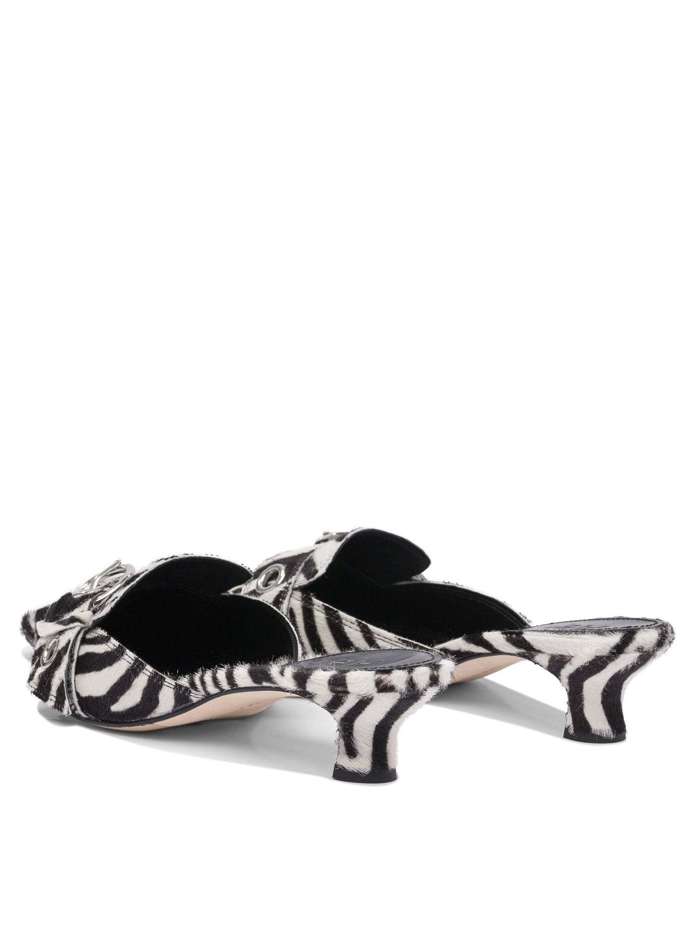Aeyde Animal Print Kitten Heel Pointed Toe Mules In Black
