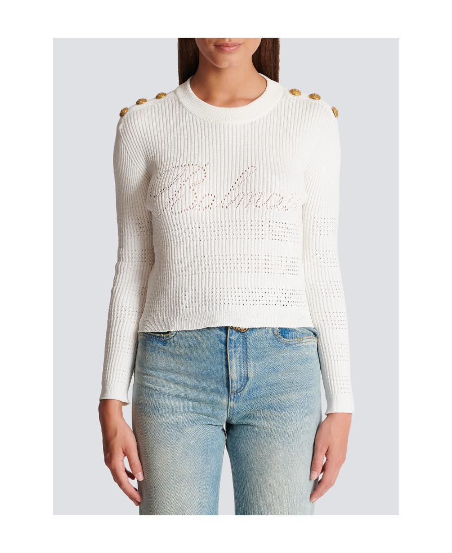 Shop Balmain Signature Knit Jumper In White