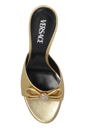 Versace Open Toe High Heel Sandals In Gold