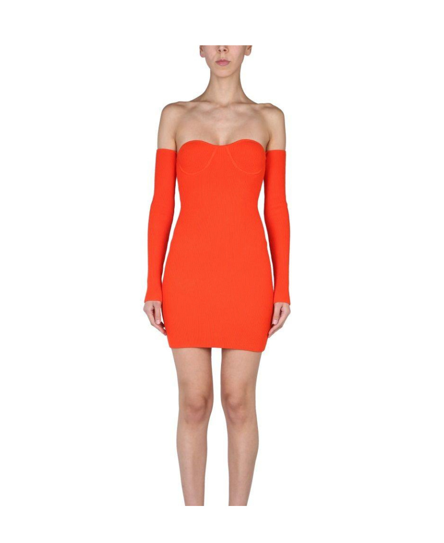 Helmut Lang Contour Rib Knit Mini Dress In Orange