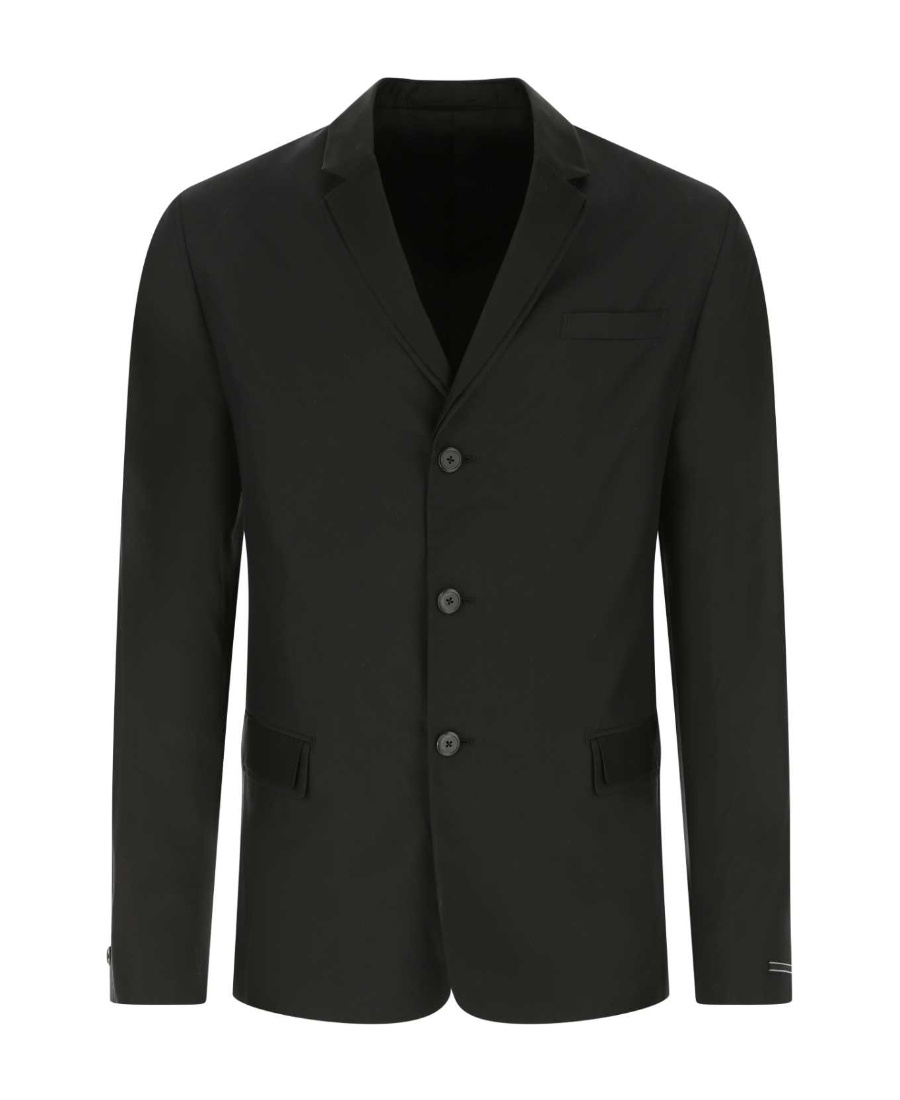 Prada Structured Silk Blazer With Notch Lapel In Black