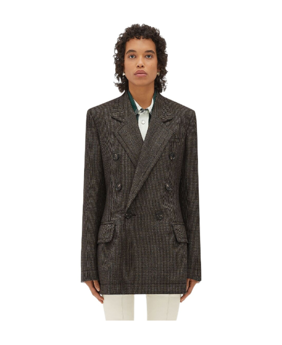 Shop Bottega Veneta Houndstooth Wool Jacket With Label In Black