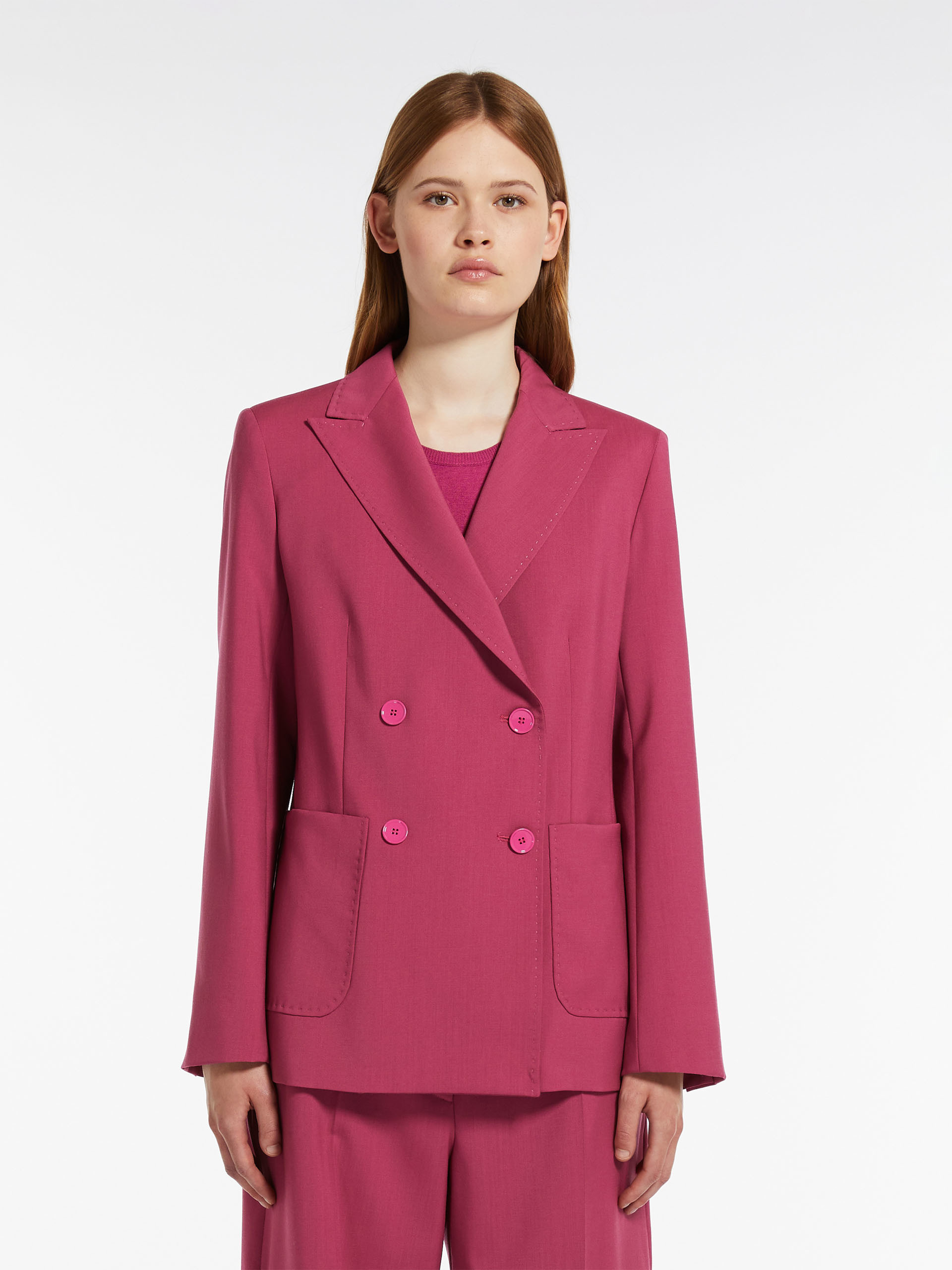 Weekend Max Mara Double-breasted Wool Suit Jacket In Pink