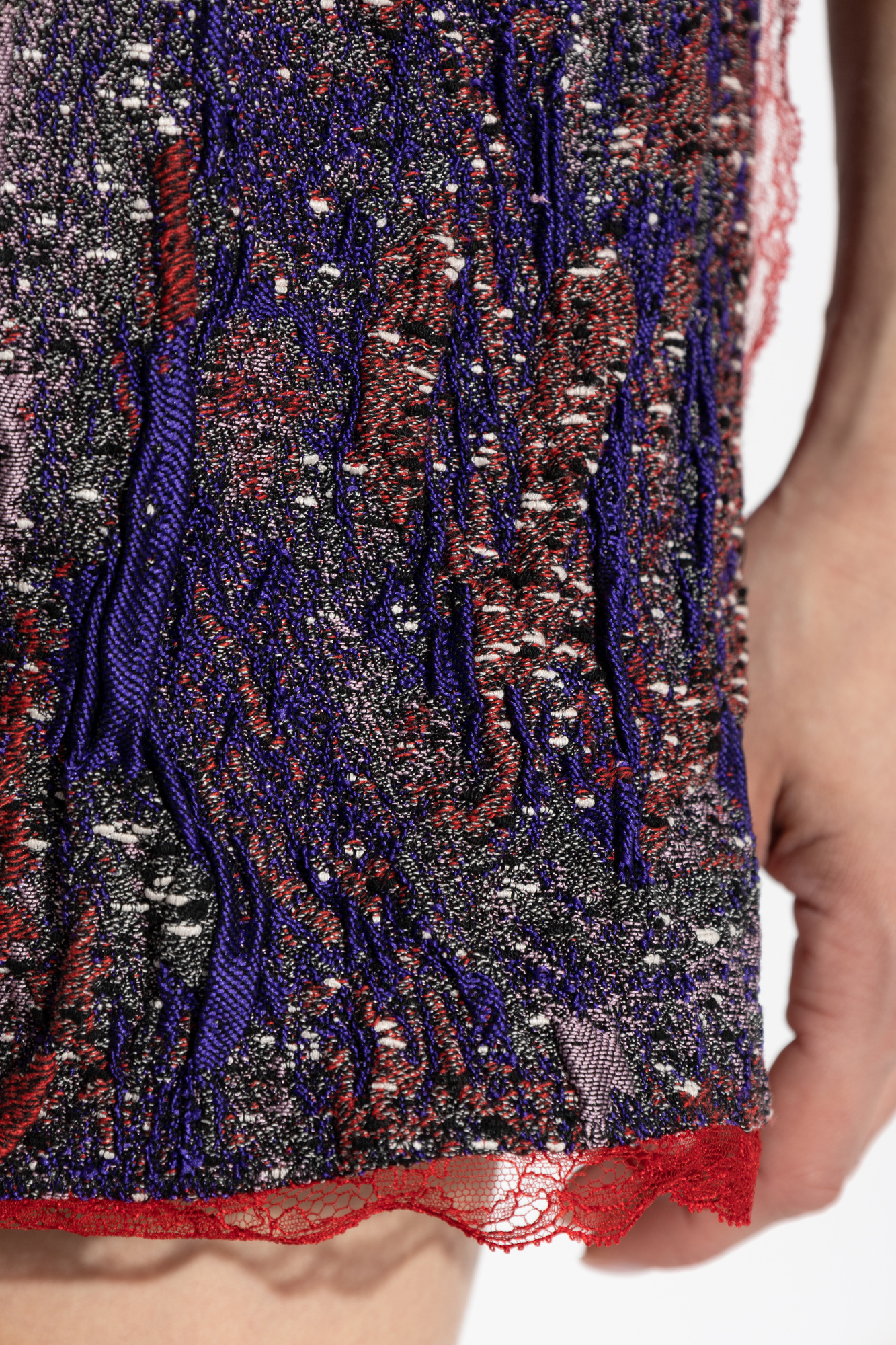 Dries Van Noten Lace Trim Elastic Waistband Textured Fabric Shorts In Multi-color