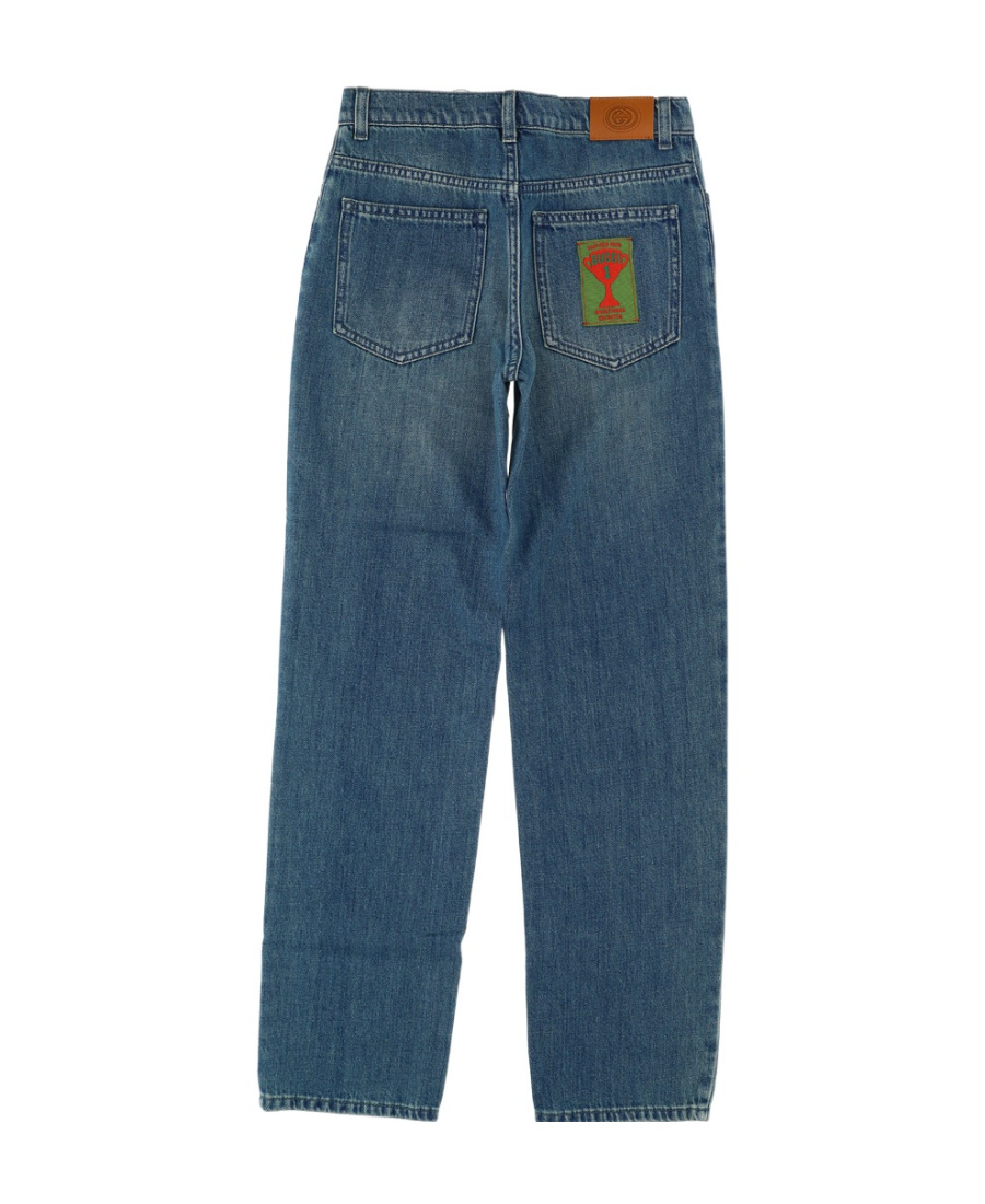 GUCCI GUCCI KIDS LOGO PATCH STRAIGHT LEG JEANS