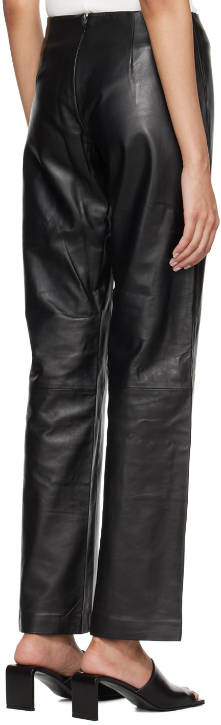 St Agni Black Straight-leg Leather Pants