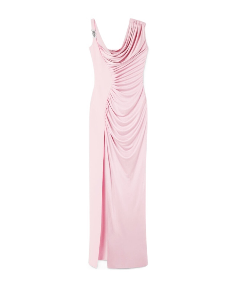 Shop Versace Logo-plaque Maxi Dress In Light Pink