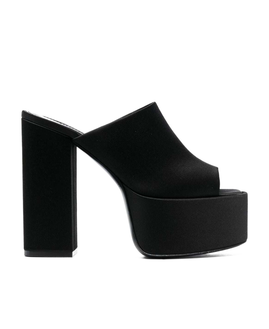 Paris Texas Black Mules With Oversized Platform In Silk Woman In Black