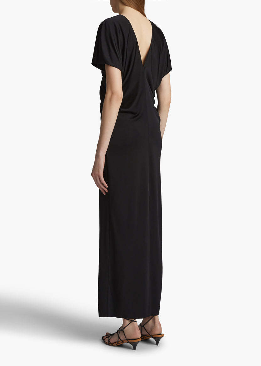 Khaite Ima Wool-blend Grain De Poudre Maxi Dress In Black