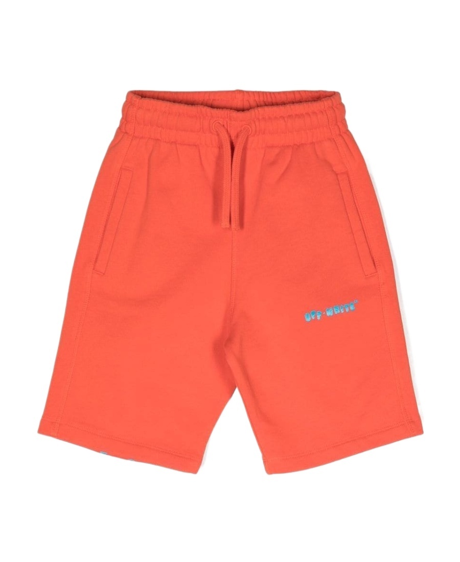 Off-white Kids Red Logo Print Drawstring Shorts In Orange