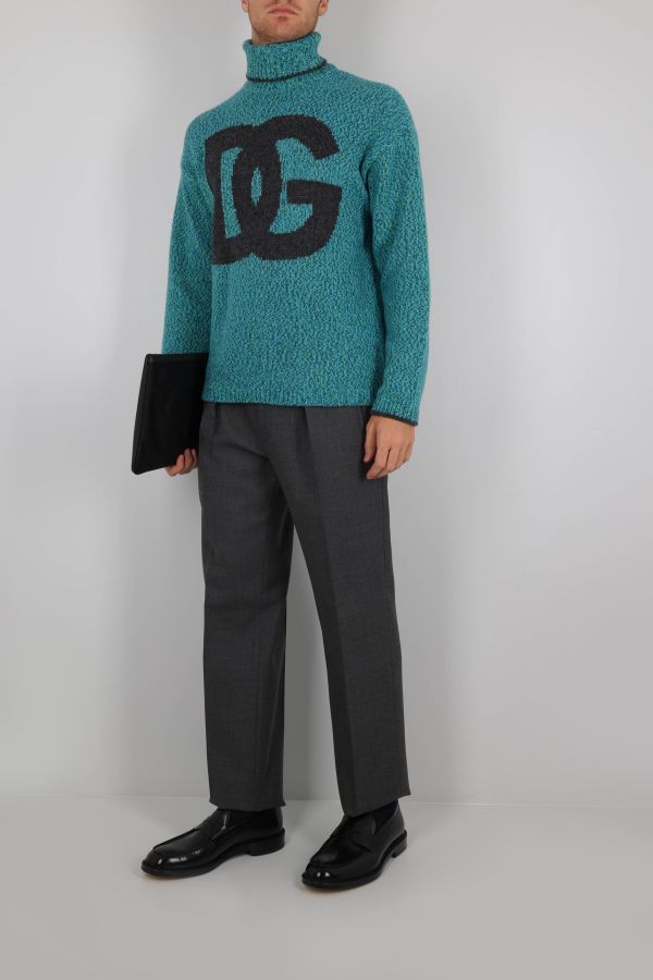 Dolce & Gabbana Intarsia Knit Dg Logo High-neck Sweater In Green
