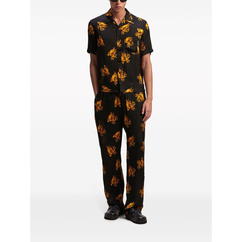 Palm Angels Burning Monogram-embroidered Track Pants In Black