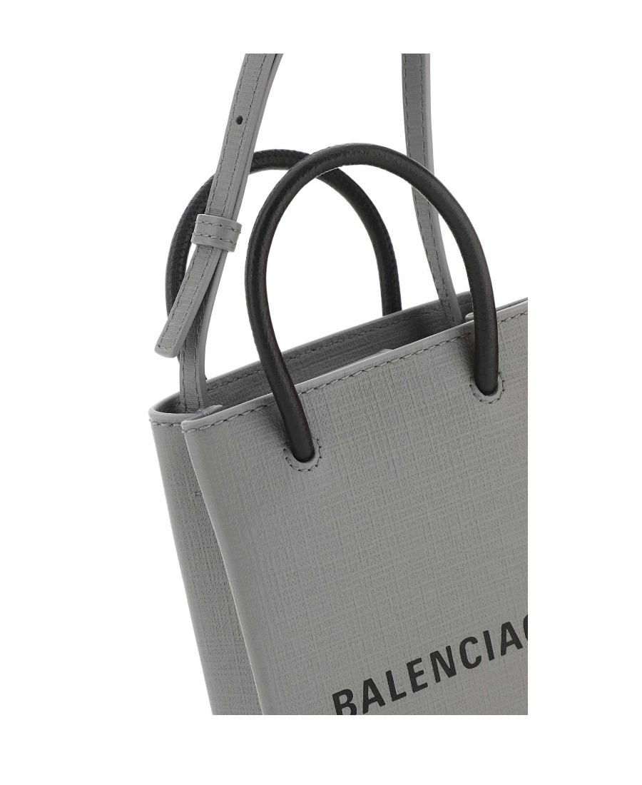 Shop Balenciaga Logo-print Leather Phone Case In Gray