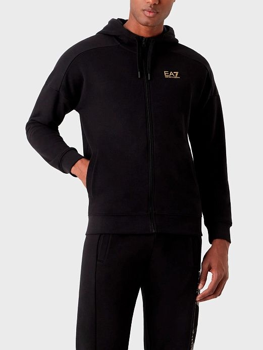 Shop Ea7 Logo-print Zip-up Hoodie In Black
