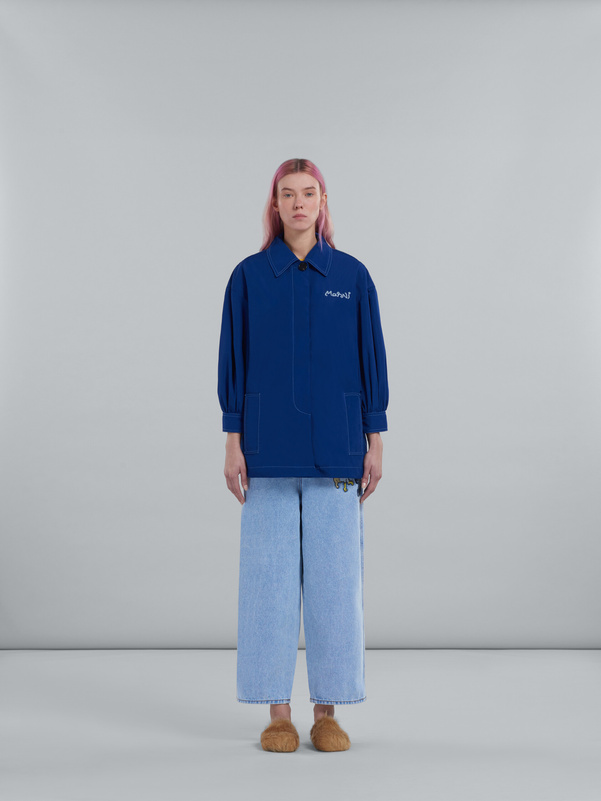 Marni Logo-embroidered Jacket In Blue