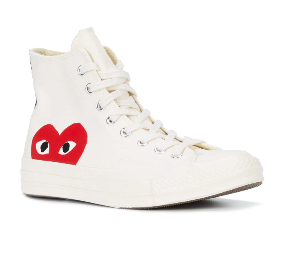 Comme Des Garçons Play Popular White Converse Canvas Sneakers In White