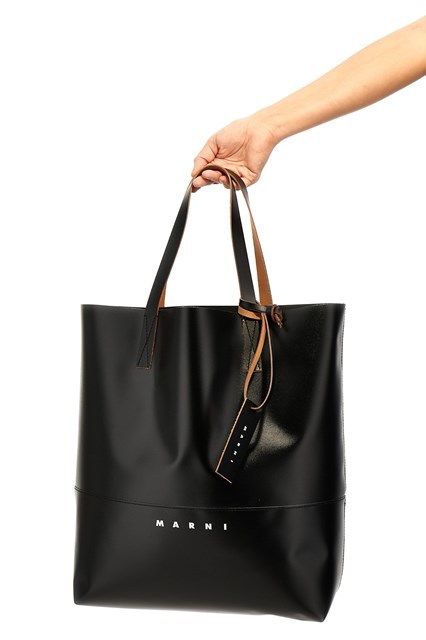 Marni Tribeca Logo-print Faux-leather Tote Bag In Black