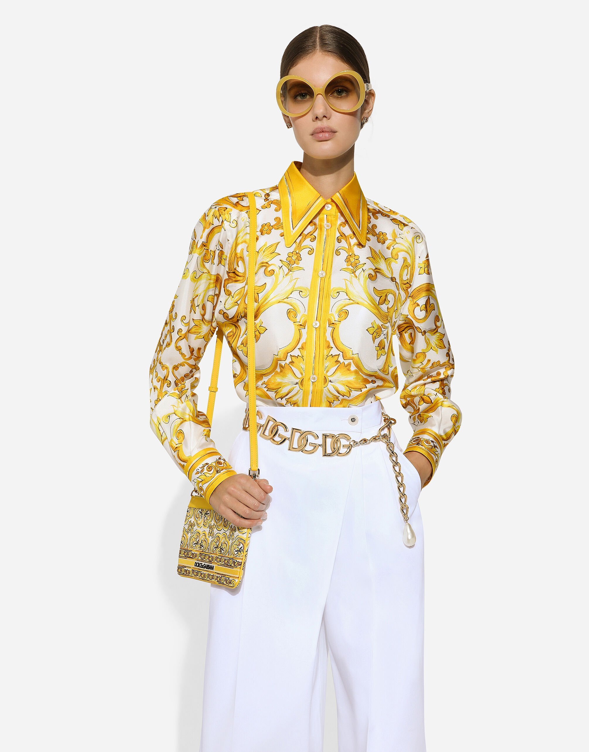 Dolce & Gabbana Majolica Print Long-sleeved Silk Shirt In Multicolor