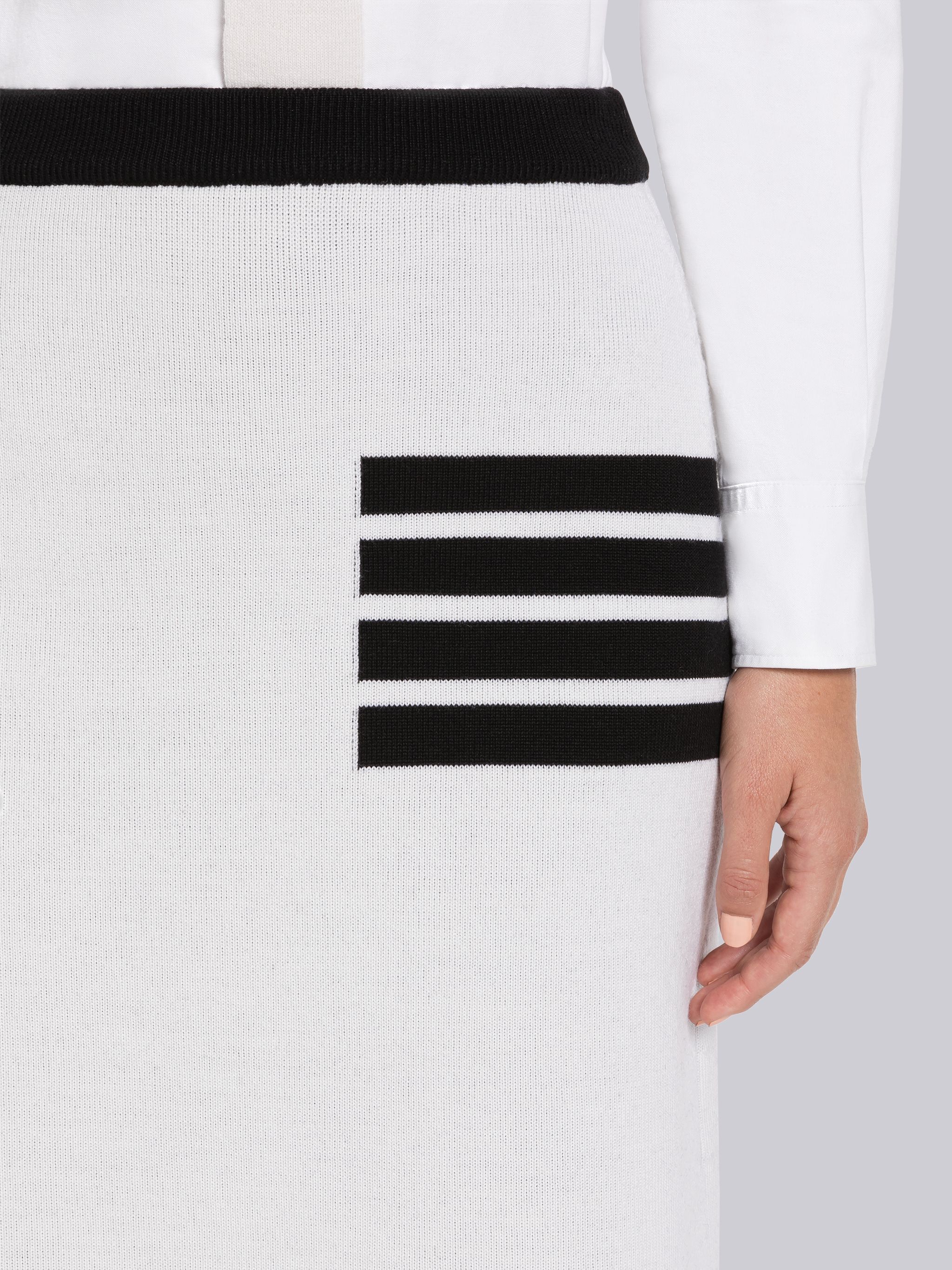 Thom Browne 4-bar Knitted Midi Skirt In White