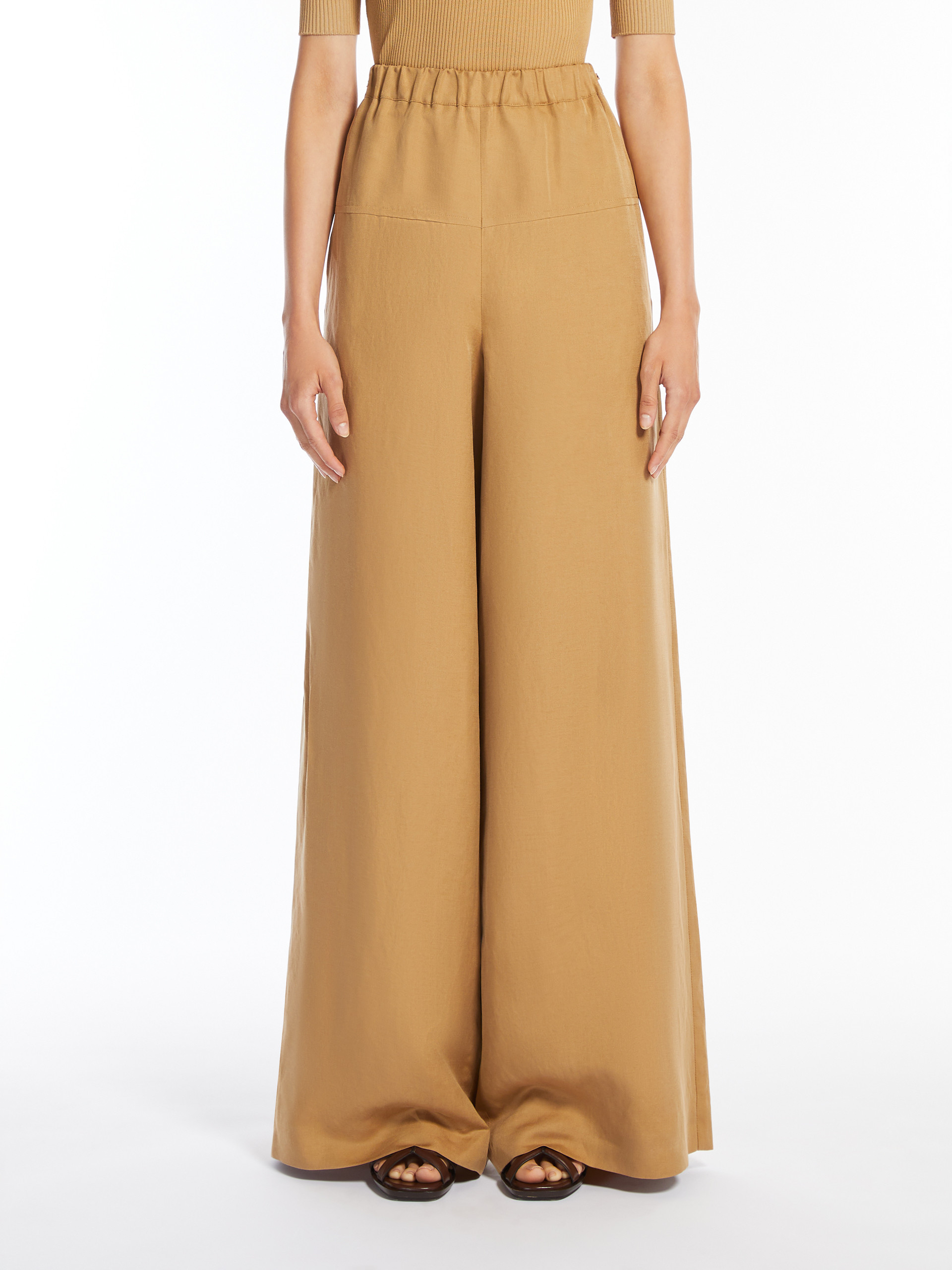Max Mara Pantalon Large En Lin Et Soie In Nude