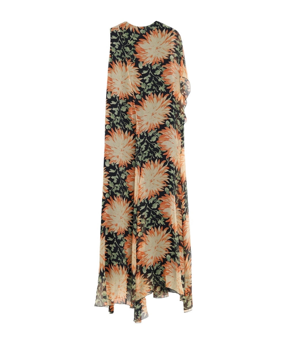 Loewe One-sleeve Asymmetric Floral-print Silk-crepon Dress In Nude