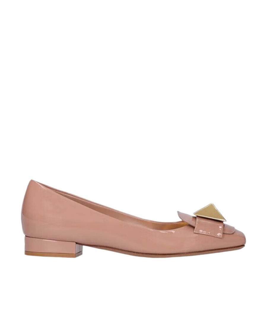 Valentino 20mm One Stud Patent Leather Flats In Nude