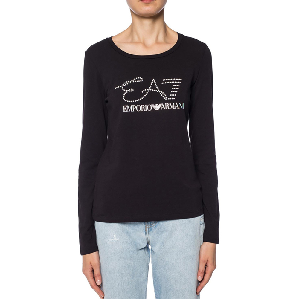 Ea7 Crystal Set Long-sleeved T-shirt In Black