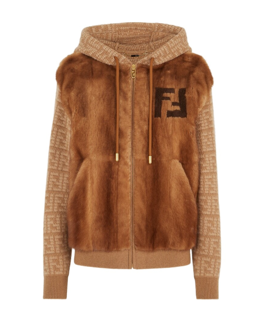 Fendi Cashmere Hooded Jacket In Brown