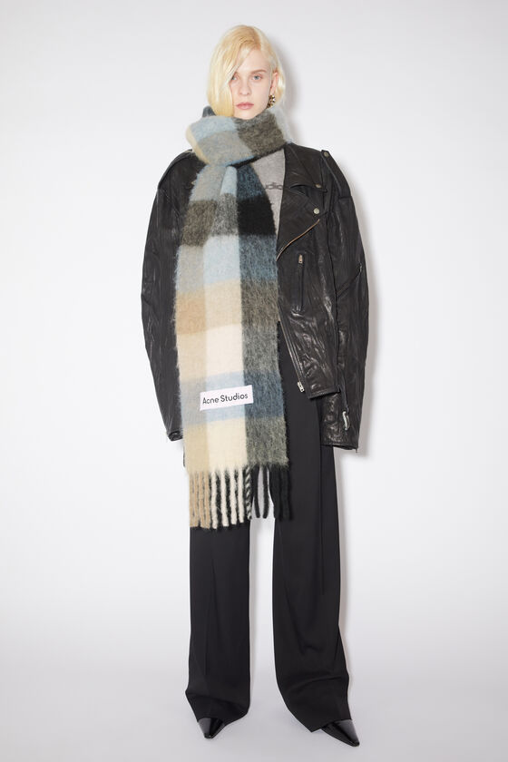 Acne Studios Check-pattern Knitted Scarf In Nude
