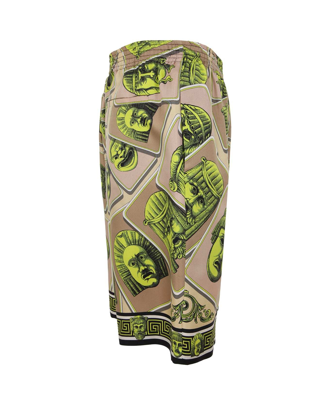 Versace Masks Knee Length Graphic Print Shorts In Nude