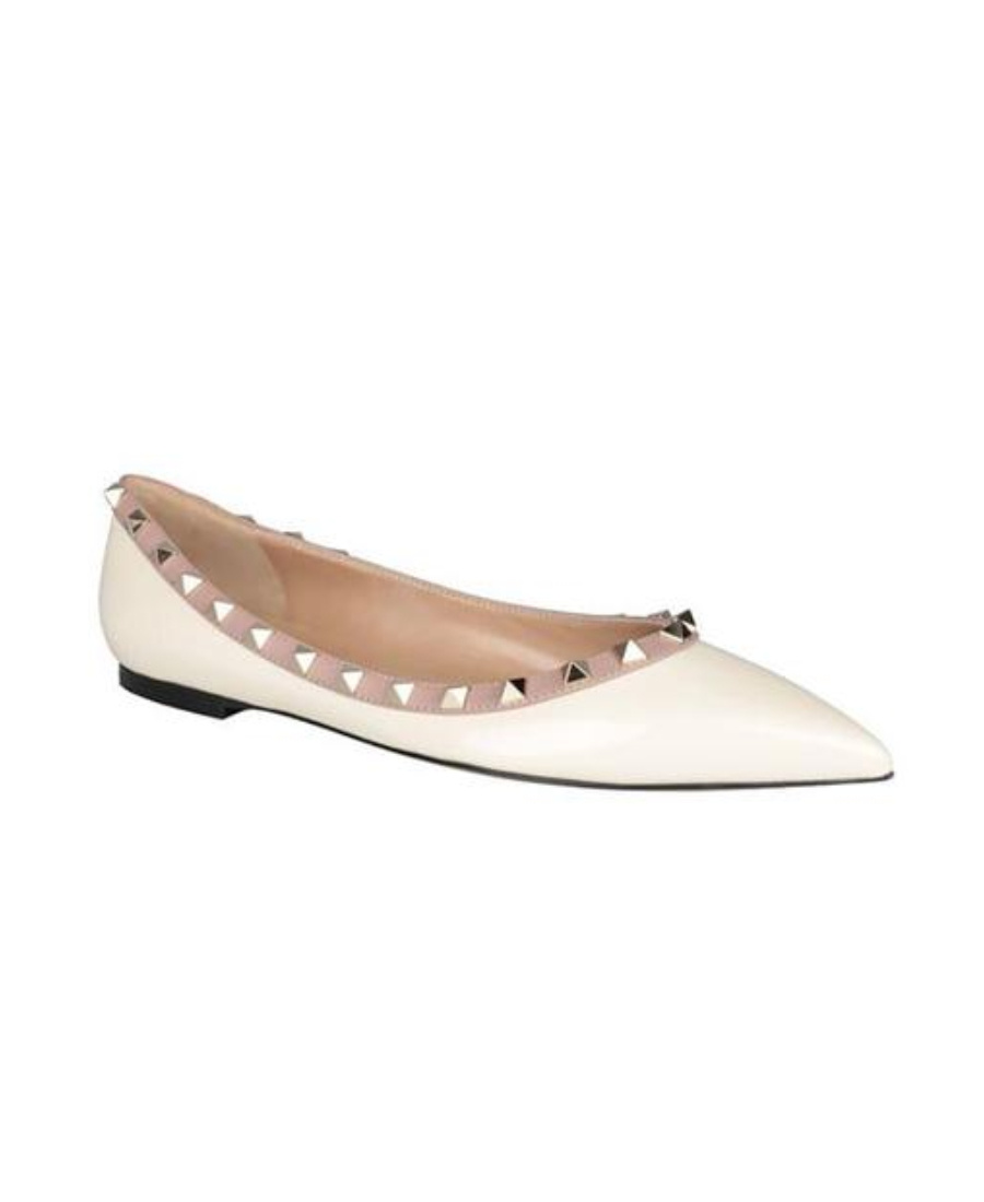 Valentino 10mm Rockstud Leather Flats In White