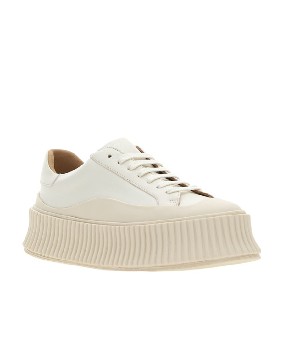 Jil Sander Leather Flatform Sneakers In White