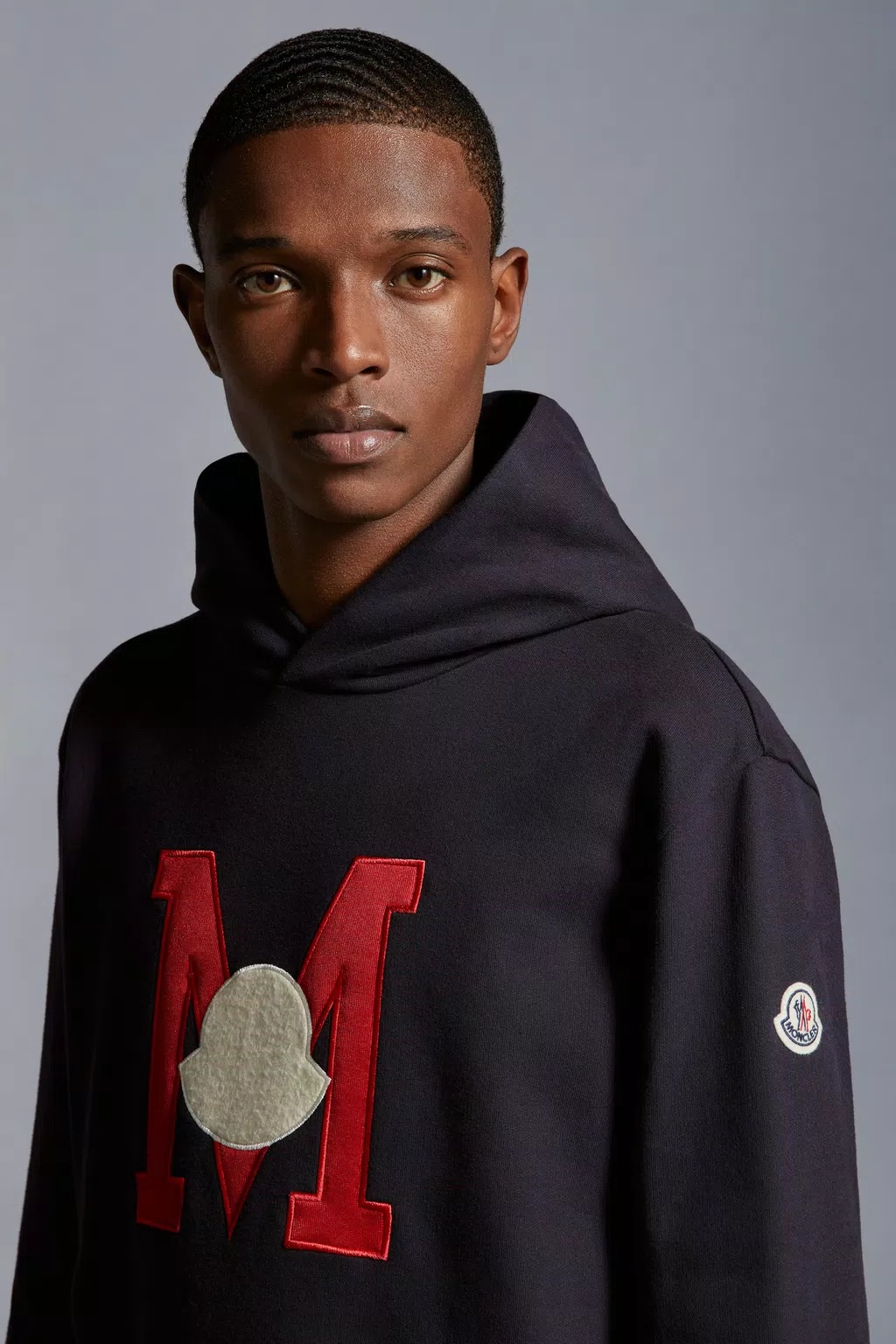 Shop Moncler Embroidered Monogram Hoodie In Blue