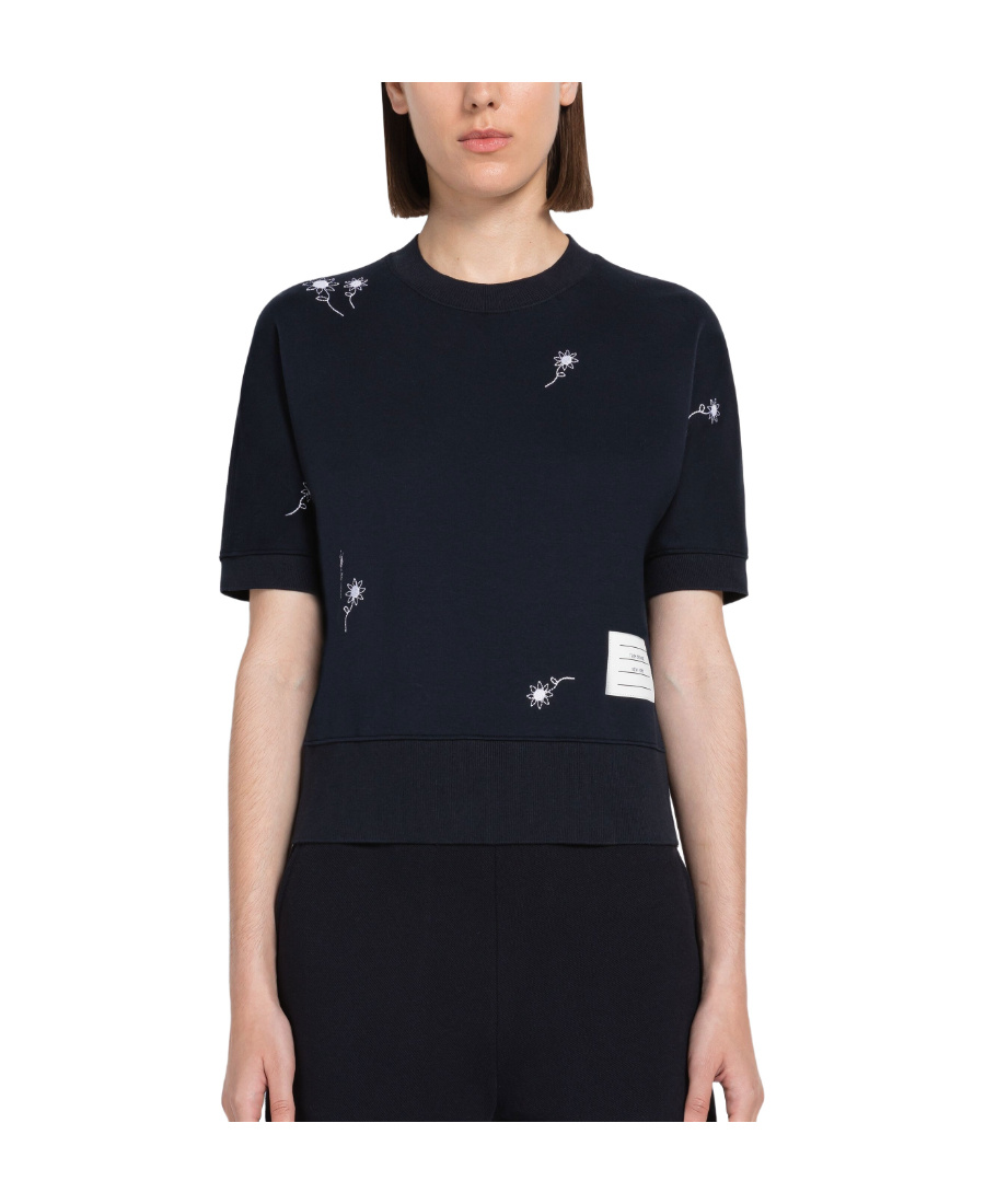 Thom Browne Floral Embroidery T-shirt In Black