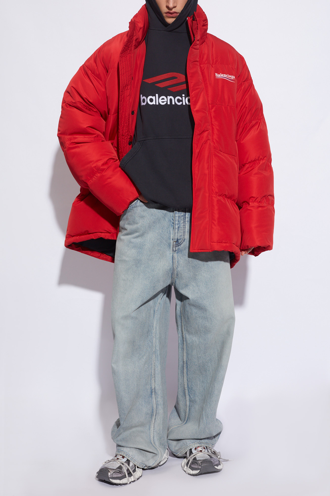 Balenciaga Nylon Puffer Jacket With Extractable Hood In Red