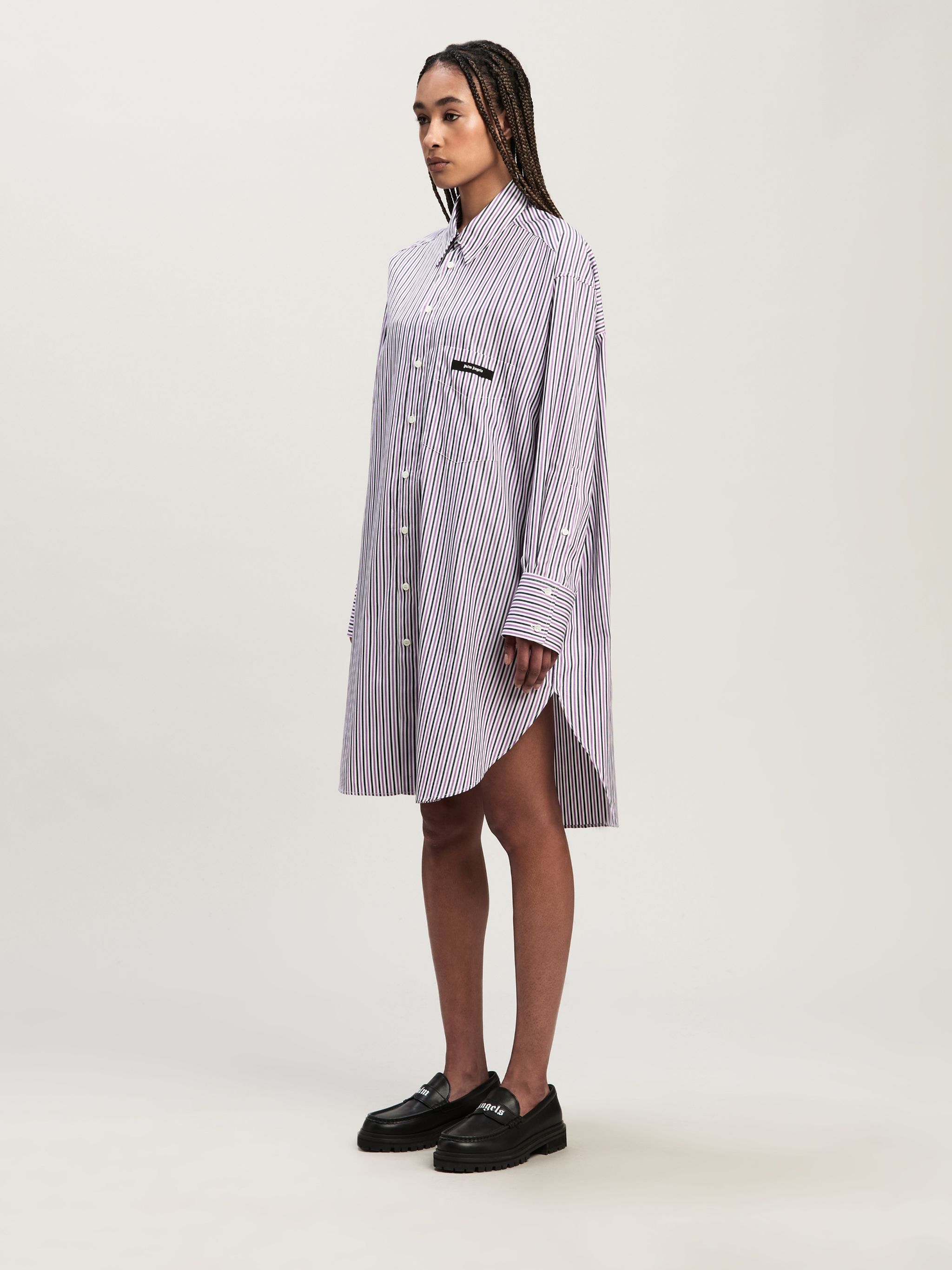 Palm Angels Logo Patch Striped Shirt In Purple