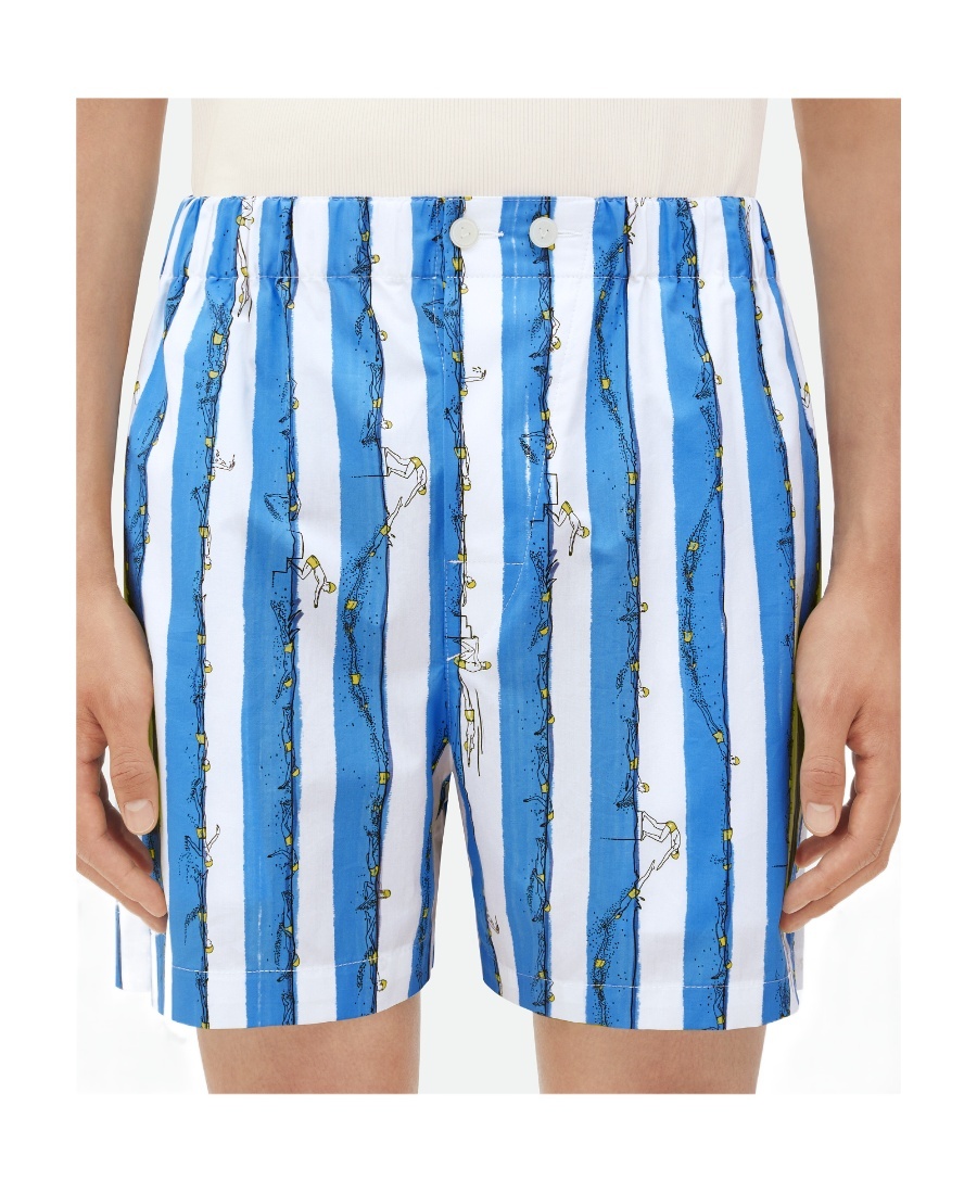 Bottega Veneta Multicolor Printed Poplin Bermuda Shorts In Blue