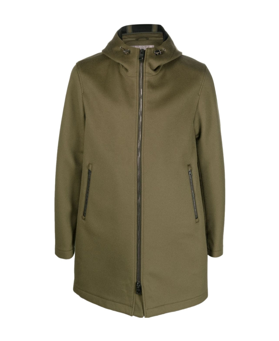 Herno Zip-up Hooded Coat In Green
