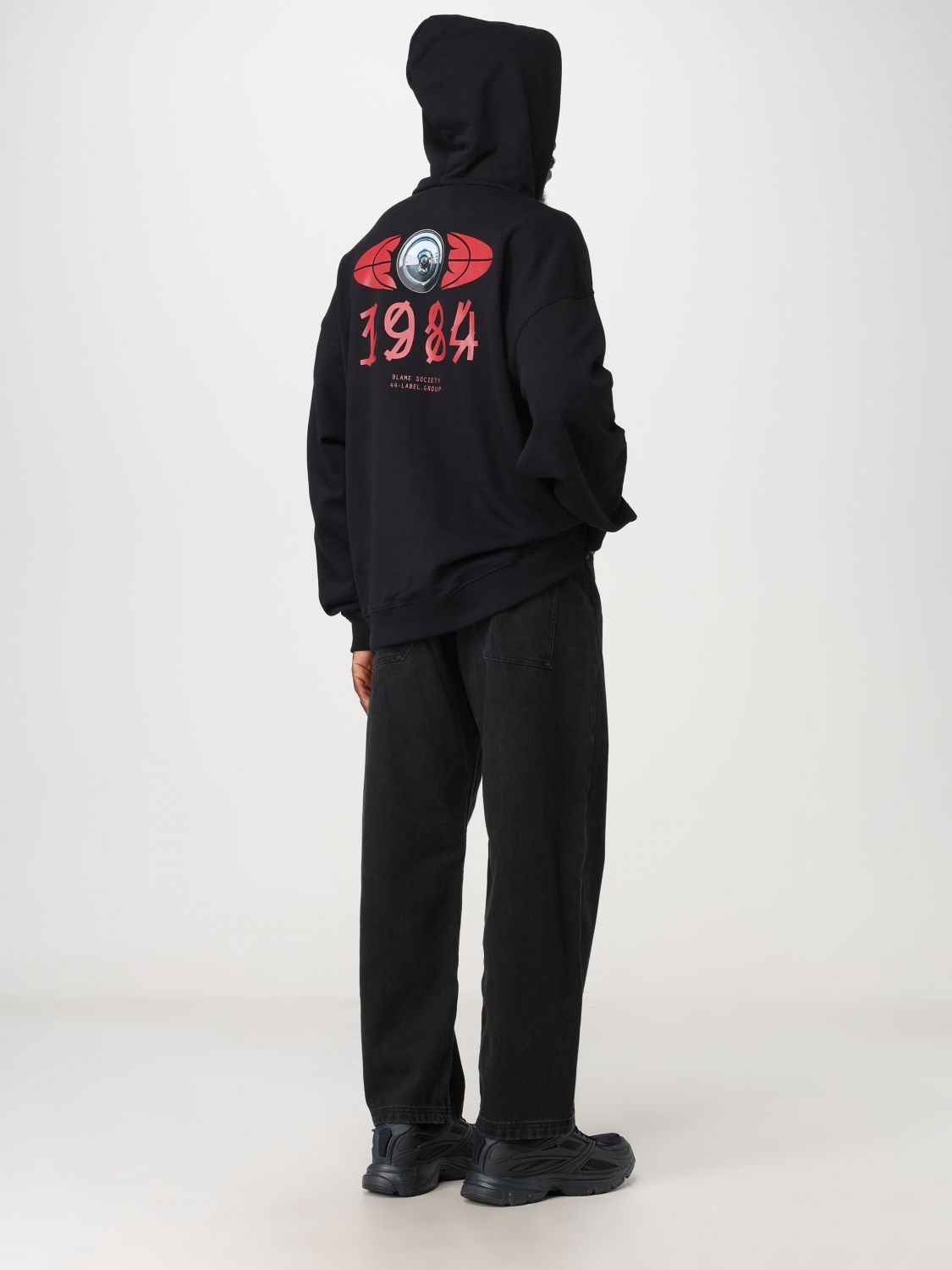 44 Label Group Graphic-print Cotton Hoodie In Black
