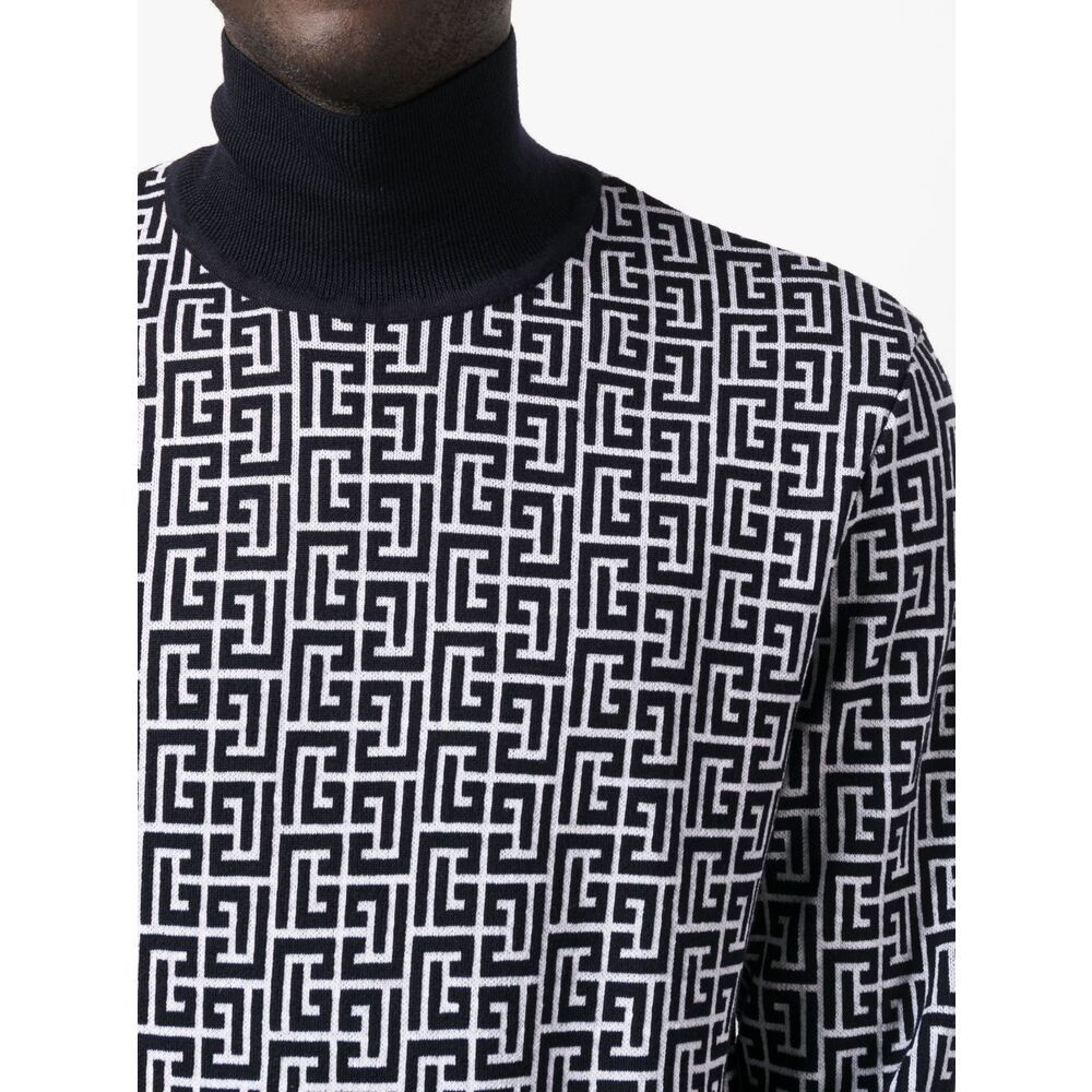 Balmain Monogram-jacquard Wool Jumper In Black