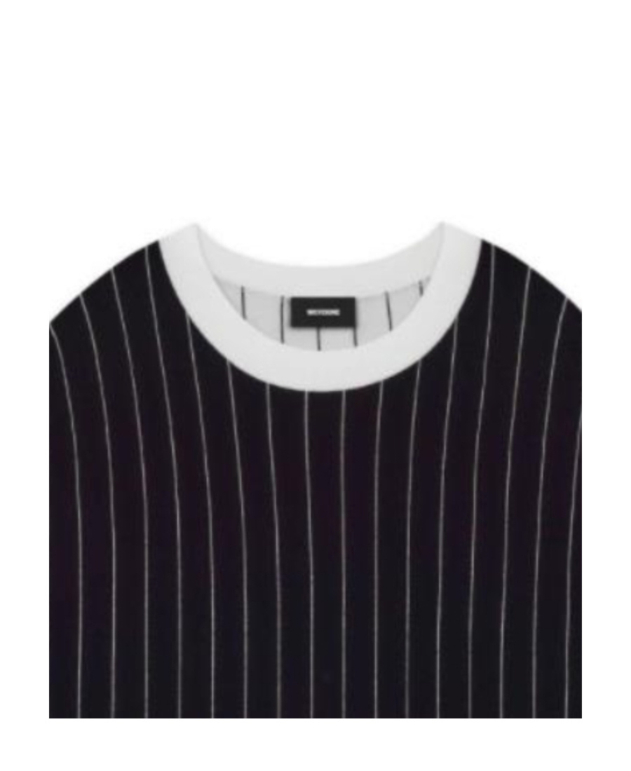 We11 Done Black Striped Round Neck Sweater In Black