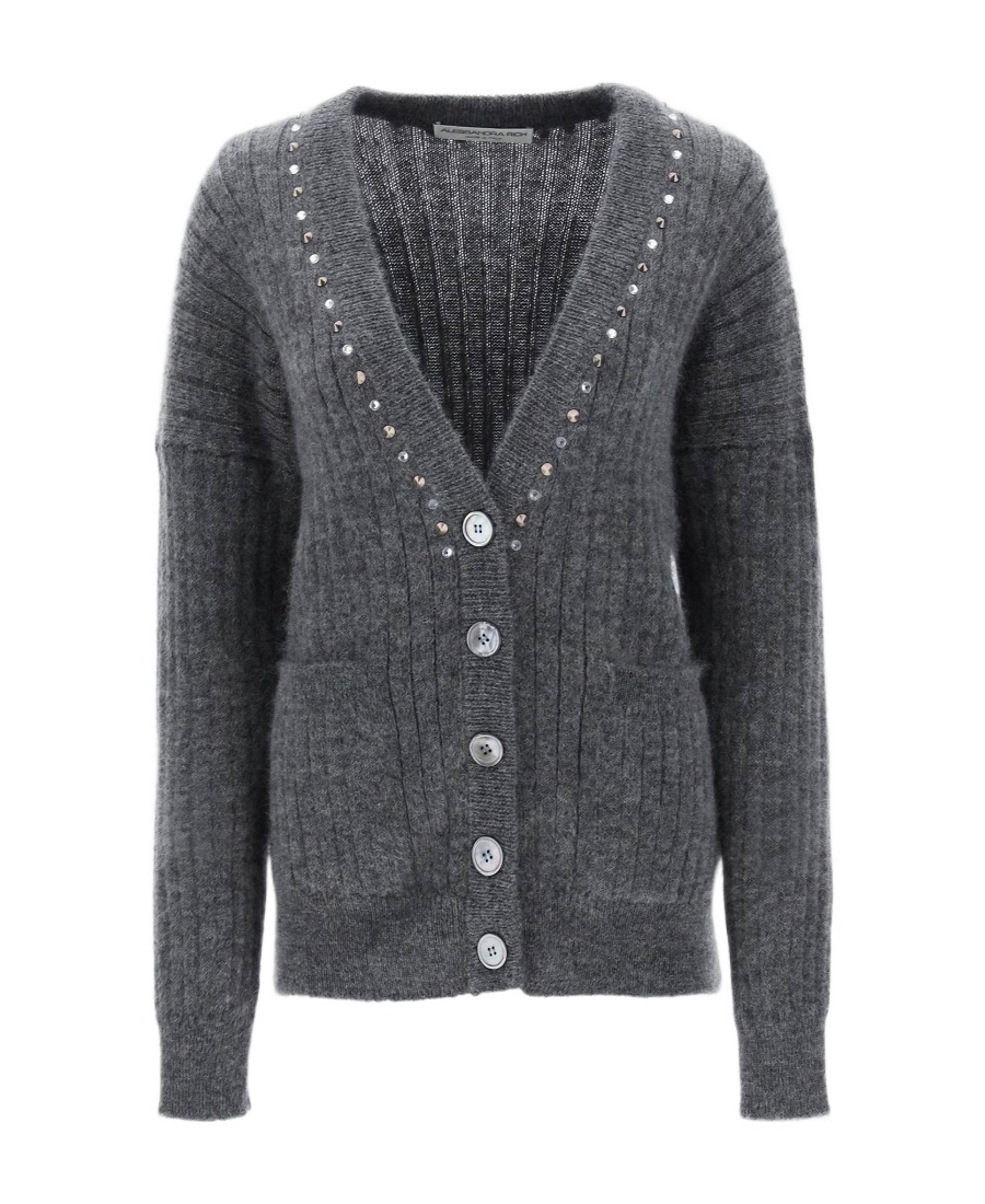 Alessandra Rich Stud-embellished V-neck Cardigan In Black