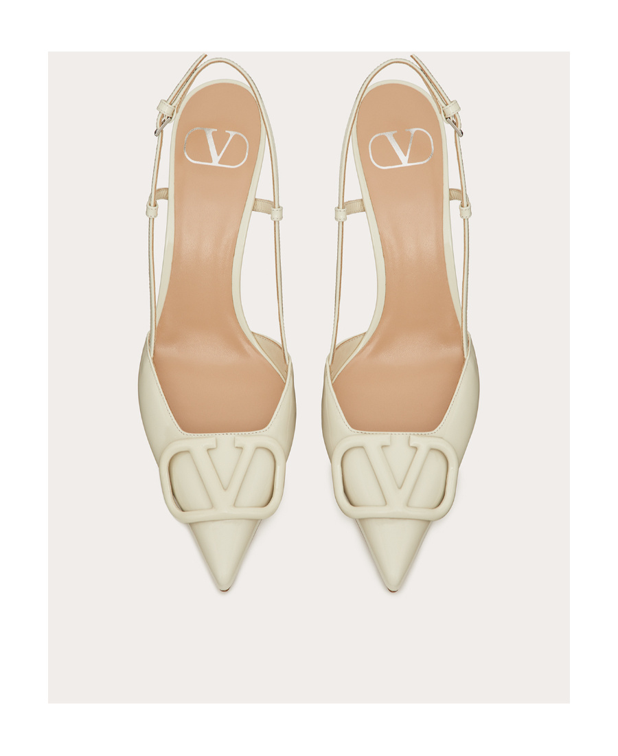 Valentino Garavani Vlogo Signature Patent Leather Slingback Pump 80mm Woman Light Ivory 42 In Nude