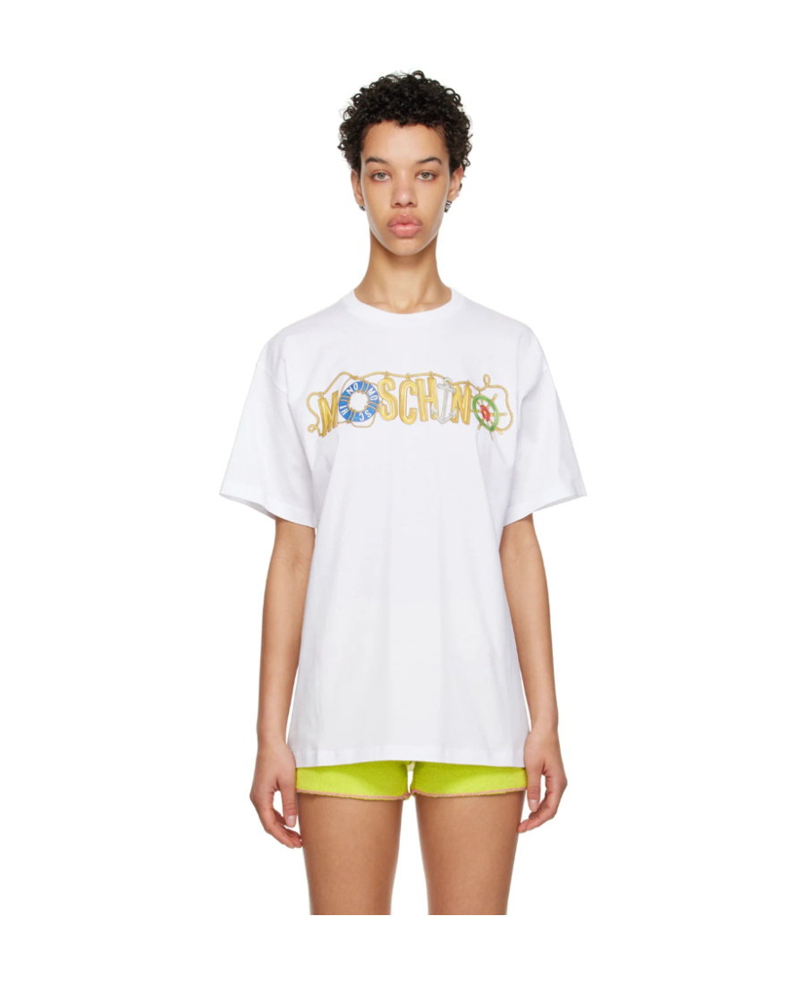 Moschino T-shirt With Round Neck And Short Sleeves In White