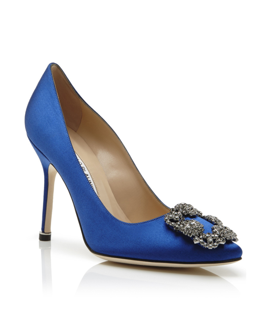 Manolo Blahnik Satin Jewel-inlaid High Heels In Blue