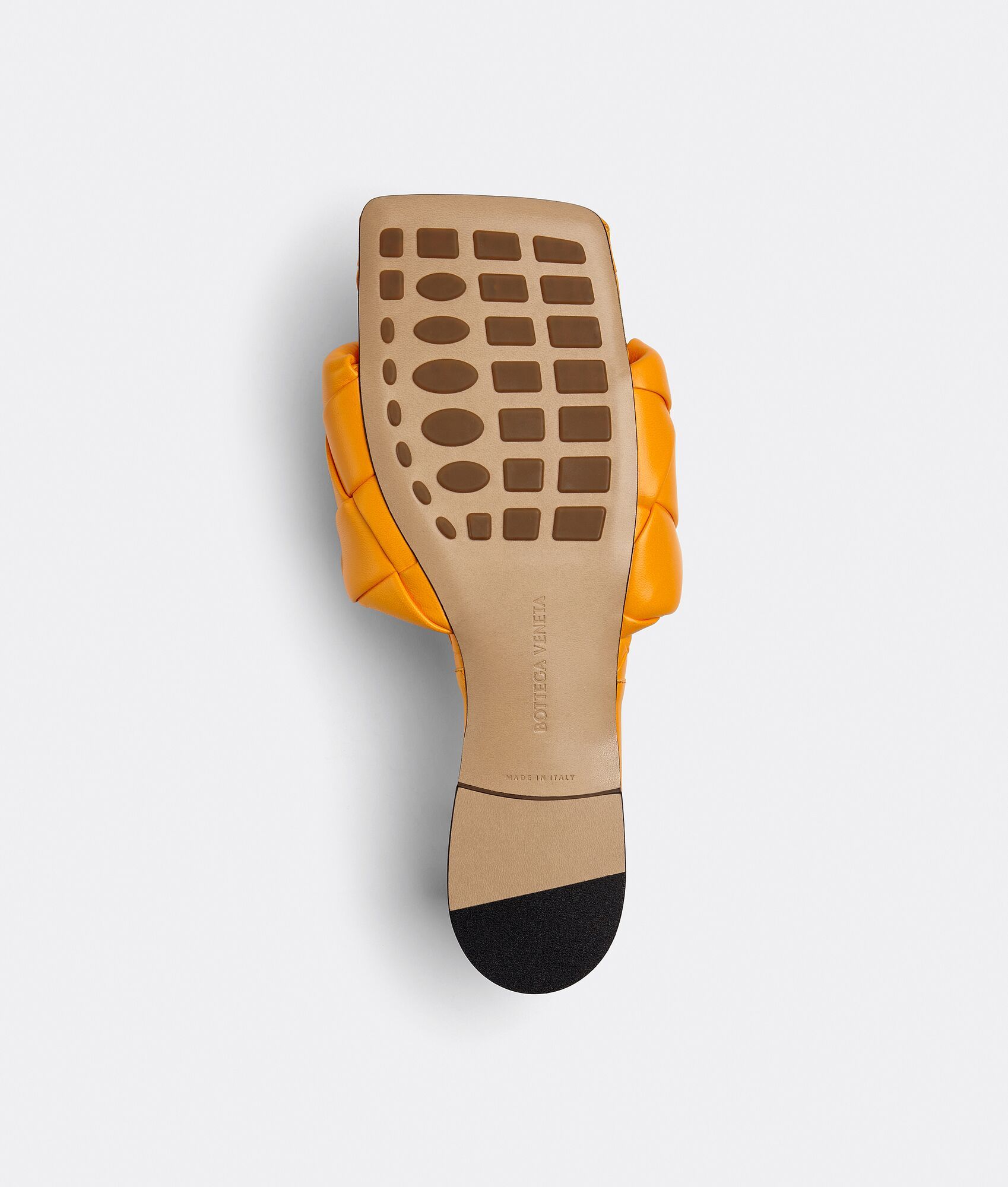 Bottega Veneta Orange Square Toe Leather Flat Sandals For Women In Orange