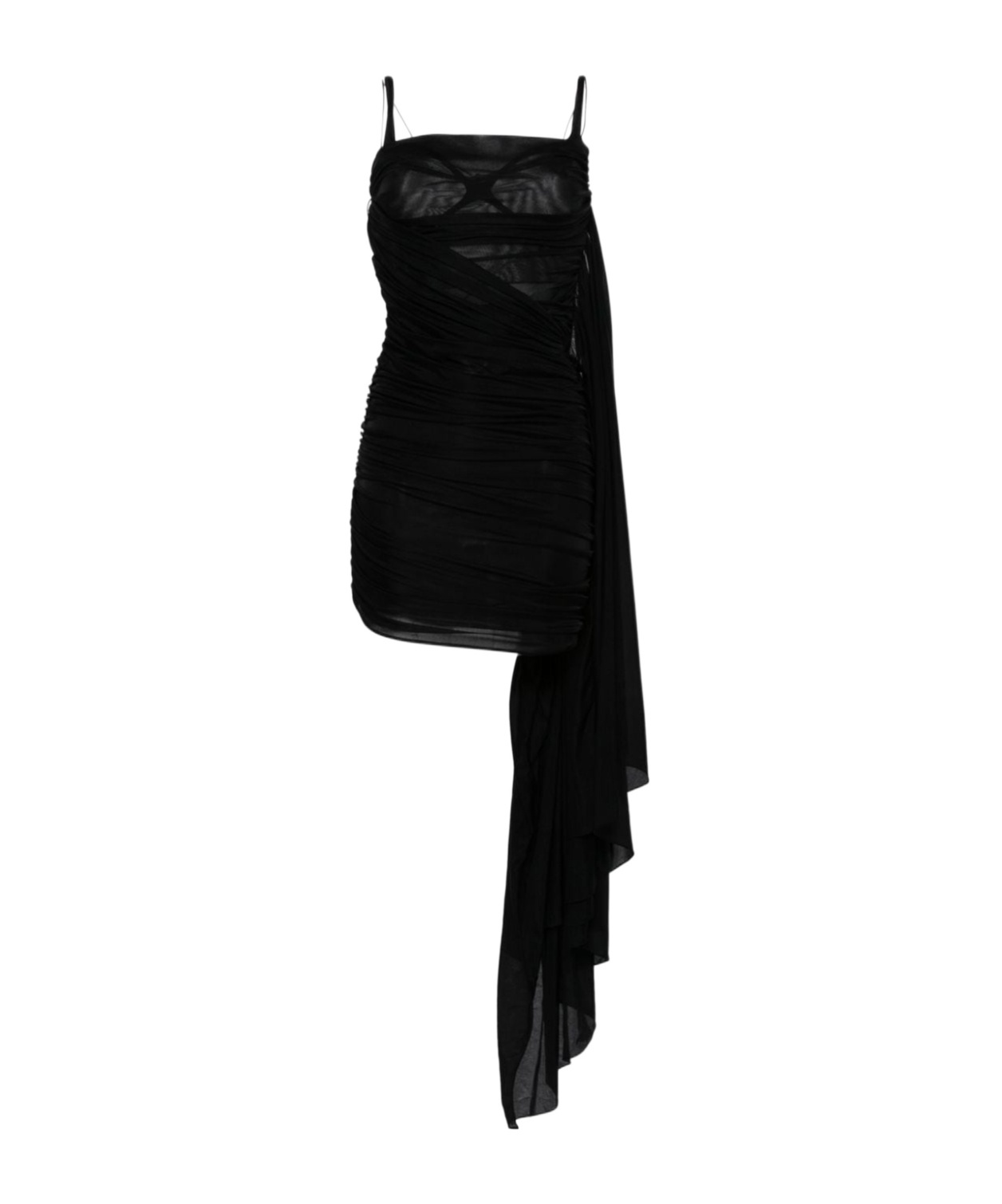 Mugler Open-back Draped Mini Dress In Black