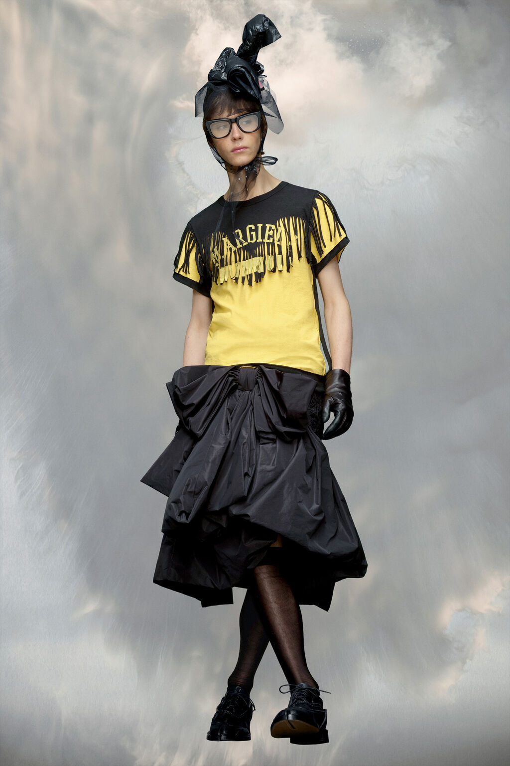 Maison Margiela Two-tone Cut-out Cotton T-shirt In Yellow